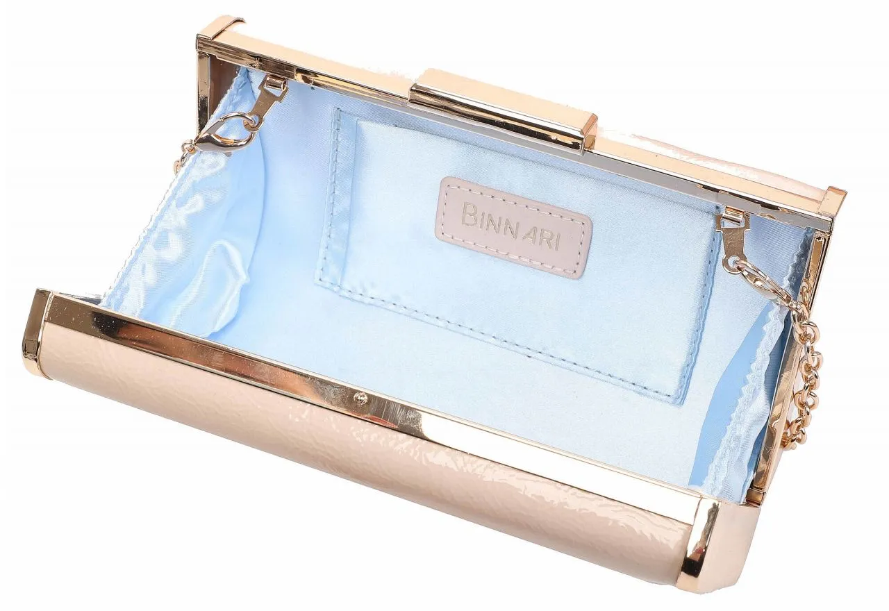 Clutch Nude Marco y Cierre Alargado Metal Oro