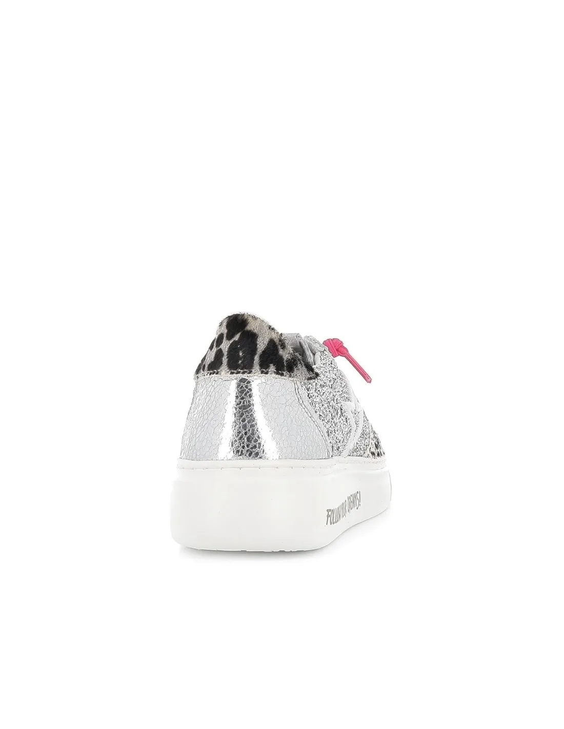 Deportivas casual cordones elásticos animal print glitter plata mujer CETTI