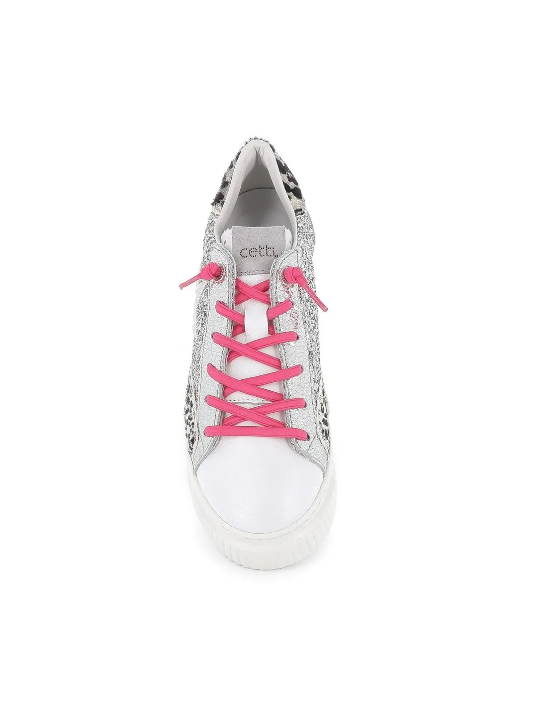 Deportivas casual cordones elásticos animal print glitter plata mujer CETTI