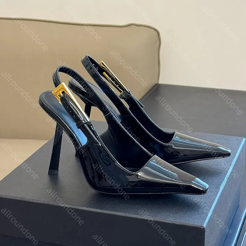 Diseñador Patente de cuero tacones tacones de tacones altos sandalias para mujeres punteras de tacón de tacón de tacones de tacó