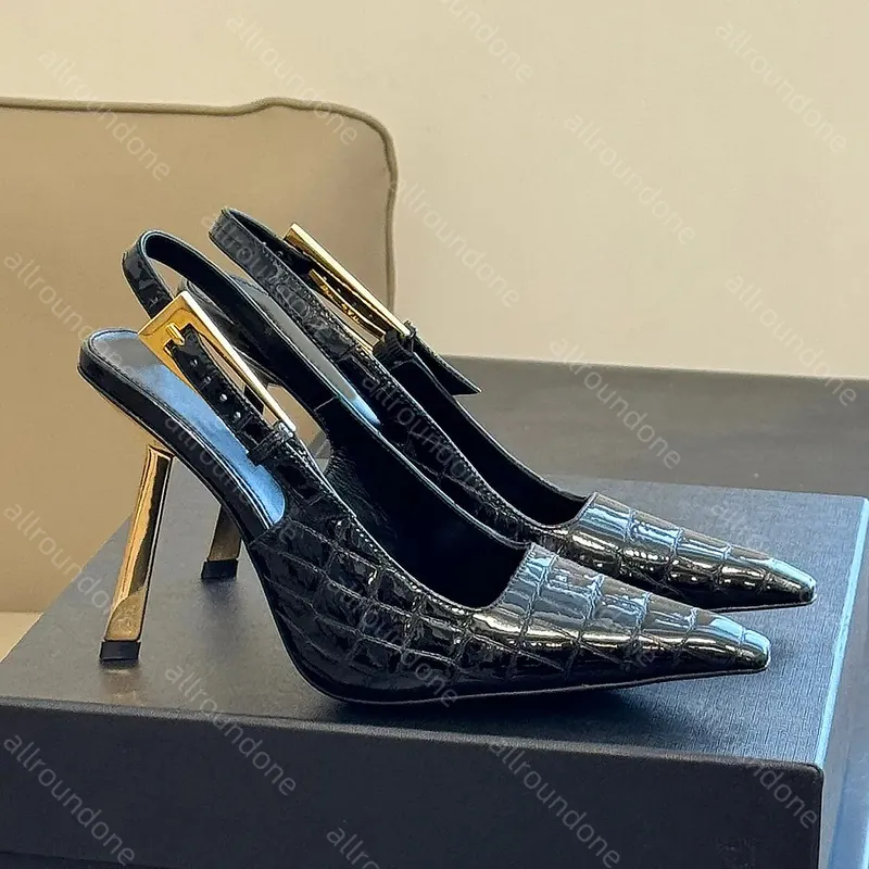 Diseñador Patente de cuero tacones tacones de tacones altos sandalias para mujeres punteras de tacón de tacón de tacones de tacó