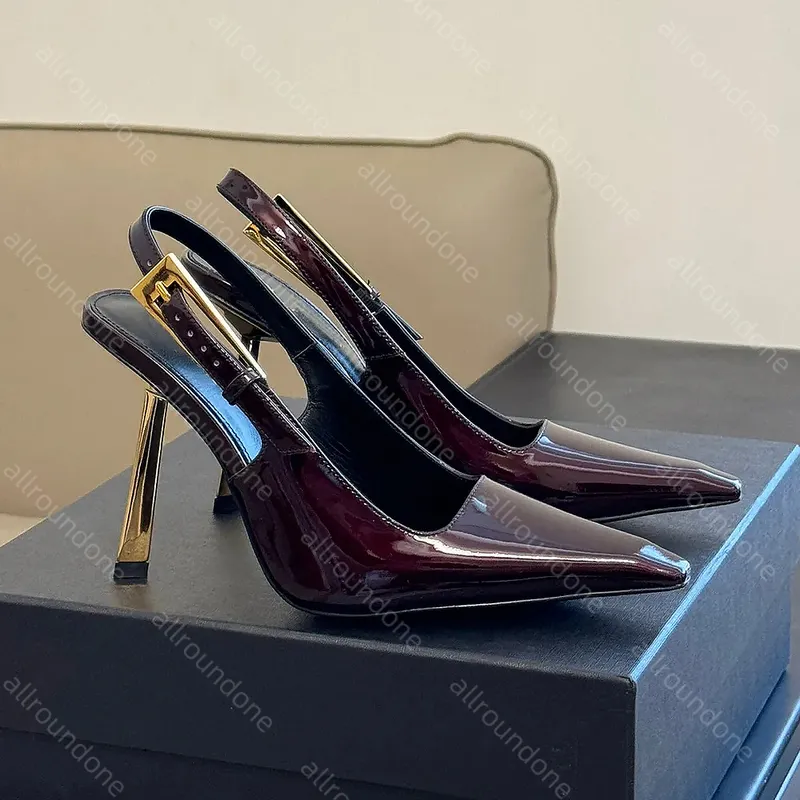 Diseñador Patente de cuero tacones tacones de tacones altos sandalias para mujeres punteras de tacón de tacón de tacones de tacó
