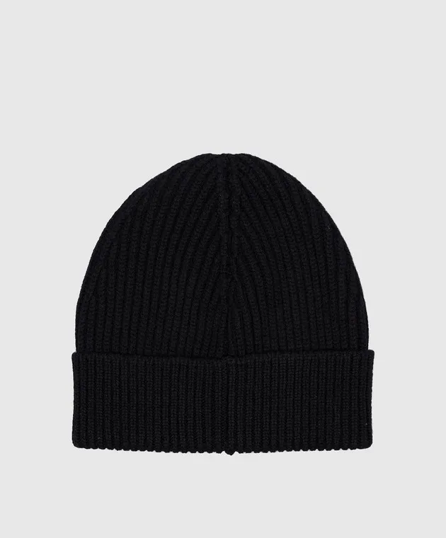 Dolce&Gabbana Black wool and cashmere cap with logo patch