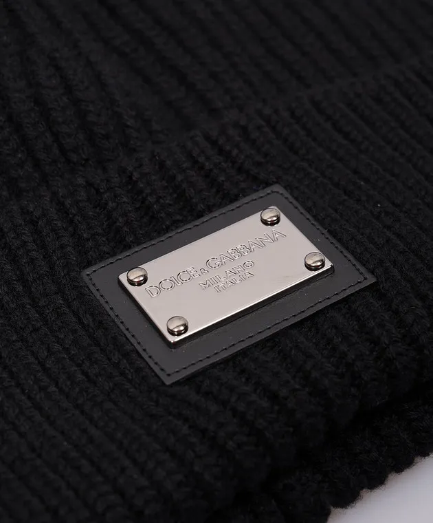 Dolce&Gabbana Black wool and cashmere cap with logo patch