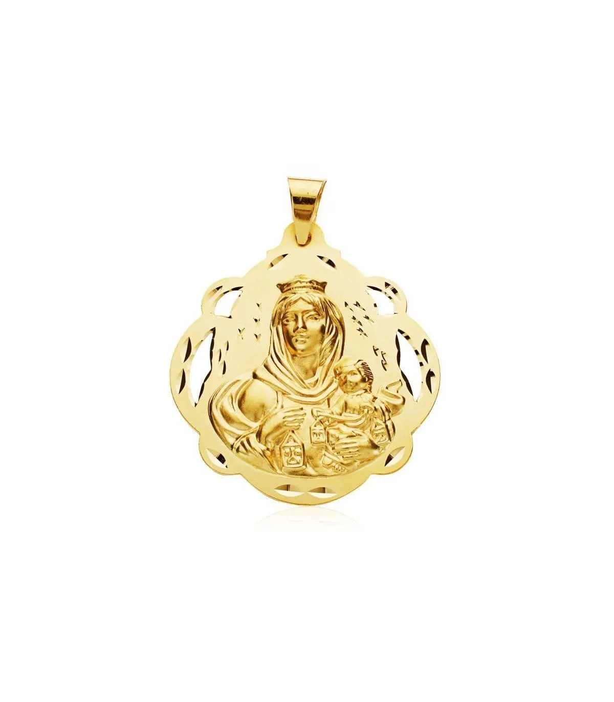Escapulario V. Carmen y C. Jesús Oro 18 K 42 mm Pandereta