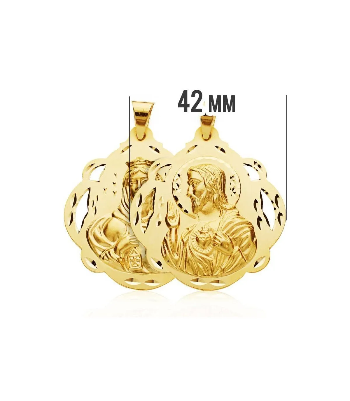 Escapulario V. Carmen y C. Jesús Oro 18 K 42 mm Pandereta