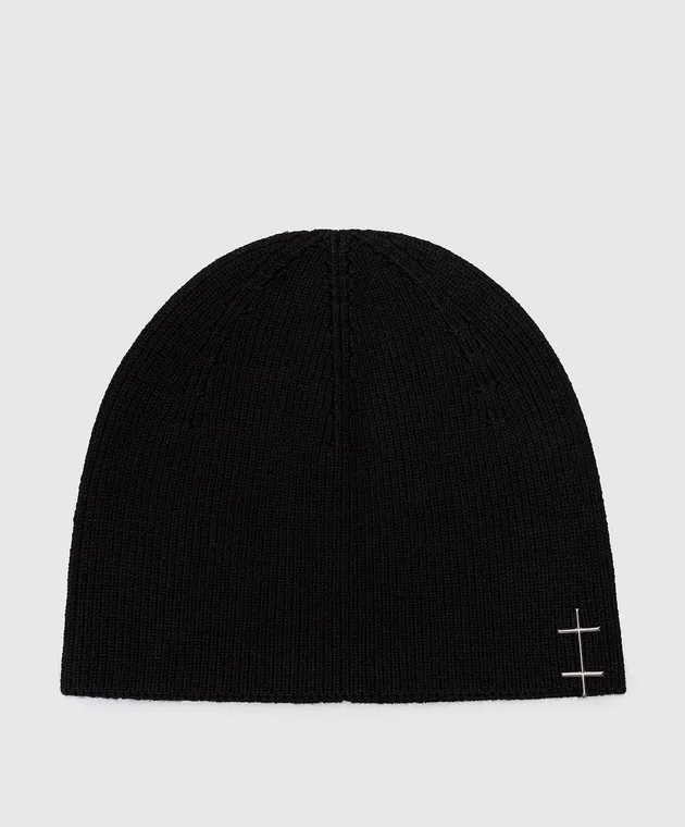 Heliot Emil Black wool cap with metal logo