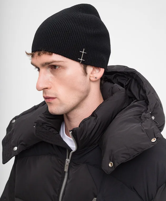 Heliot Emil Black wool cap with metal logo