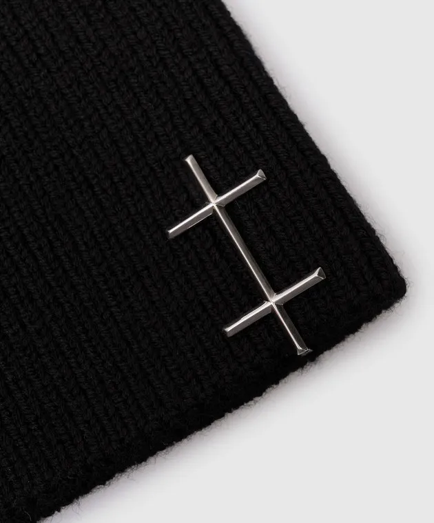 Heliot Emil Black wool cap with metal logo