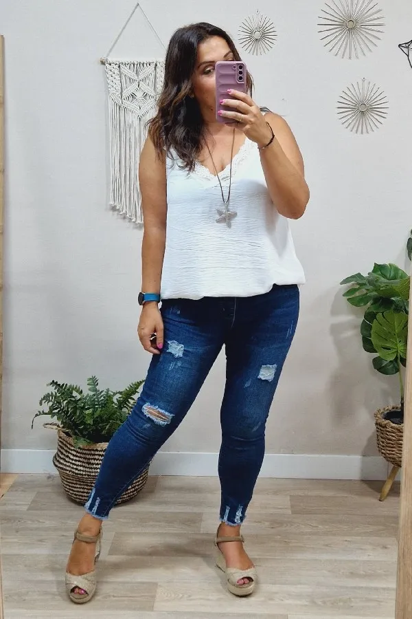 Jeans Goma Rotos Azul