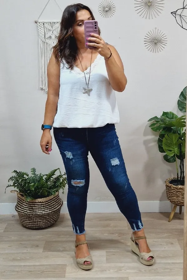 Jeans Goma Rotos Azul