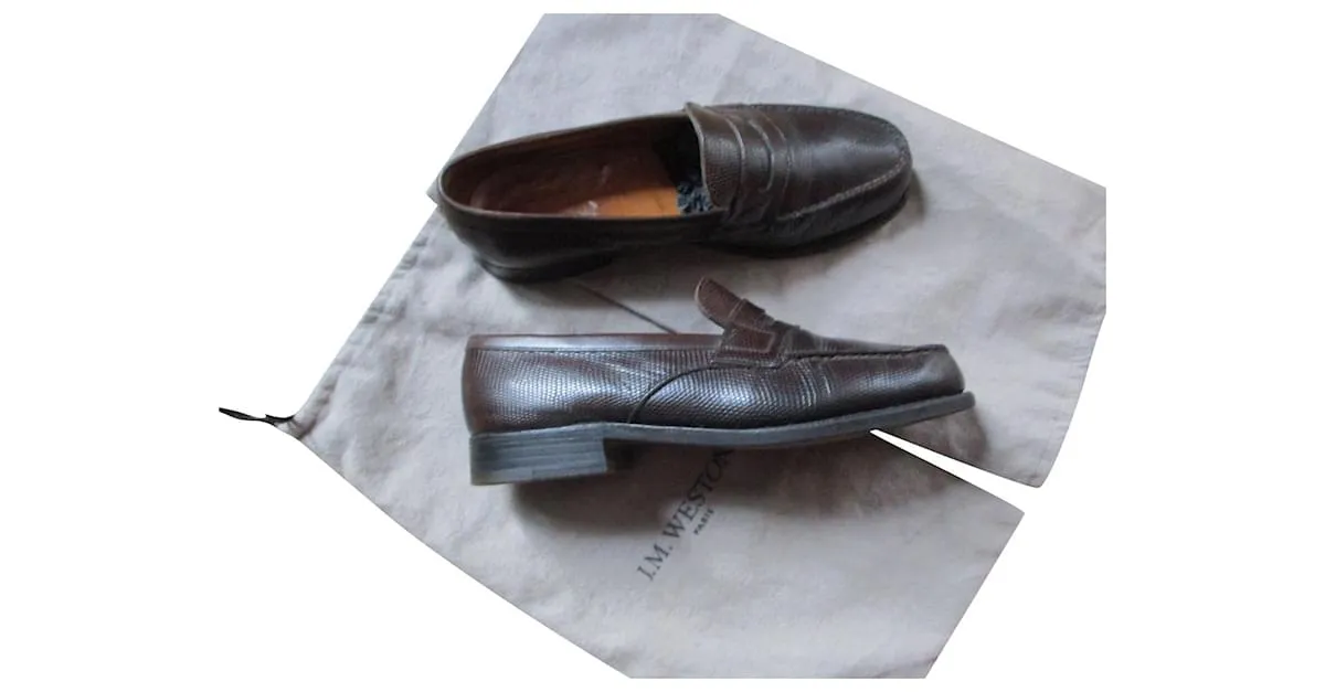 JM Weston Mocasín lagarto marrón, Pointure 36. Marrón oscuro 