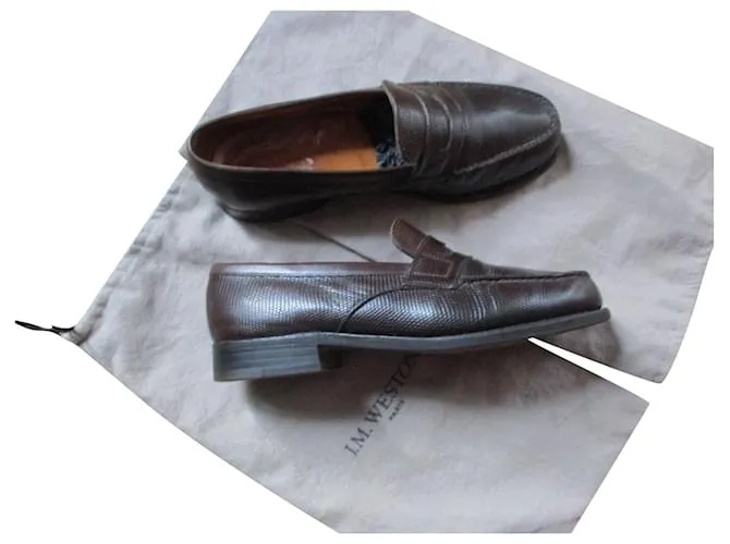 JM Weston Mocasín lagarto marrón, Pointure 36. Marrón oscuro 