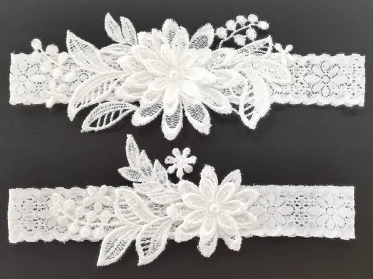 LIGAS DE BODA PARA NOVIA DAISY LACE BRIDAL GARTER HAND SEWN FAUX PEARLS GARTER SET 2 PIEZAS, BLANCO, TALLA AYA
