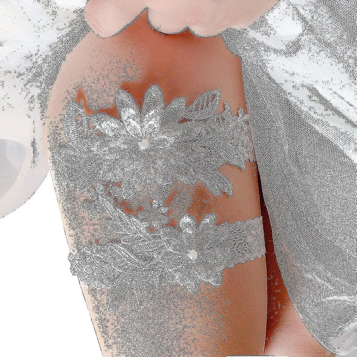 LIGAS DE BODA PARA NOVIA DAISY LACE BRIDAL GARTER HAND SEWN FAUX PEARLS GARTER SET 2 PIEZAS, BLANCO, TALLA AYA