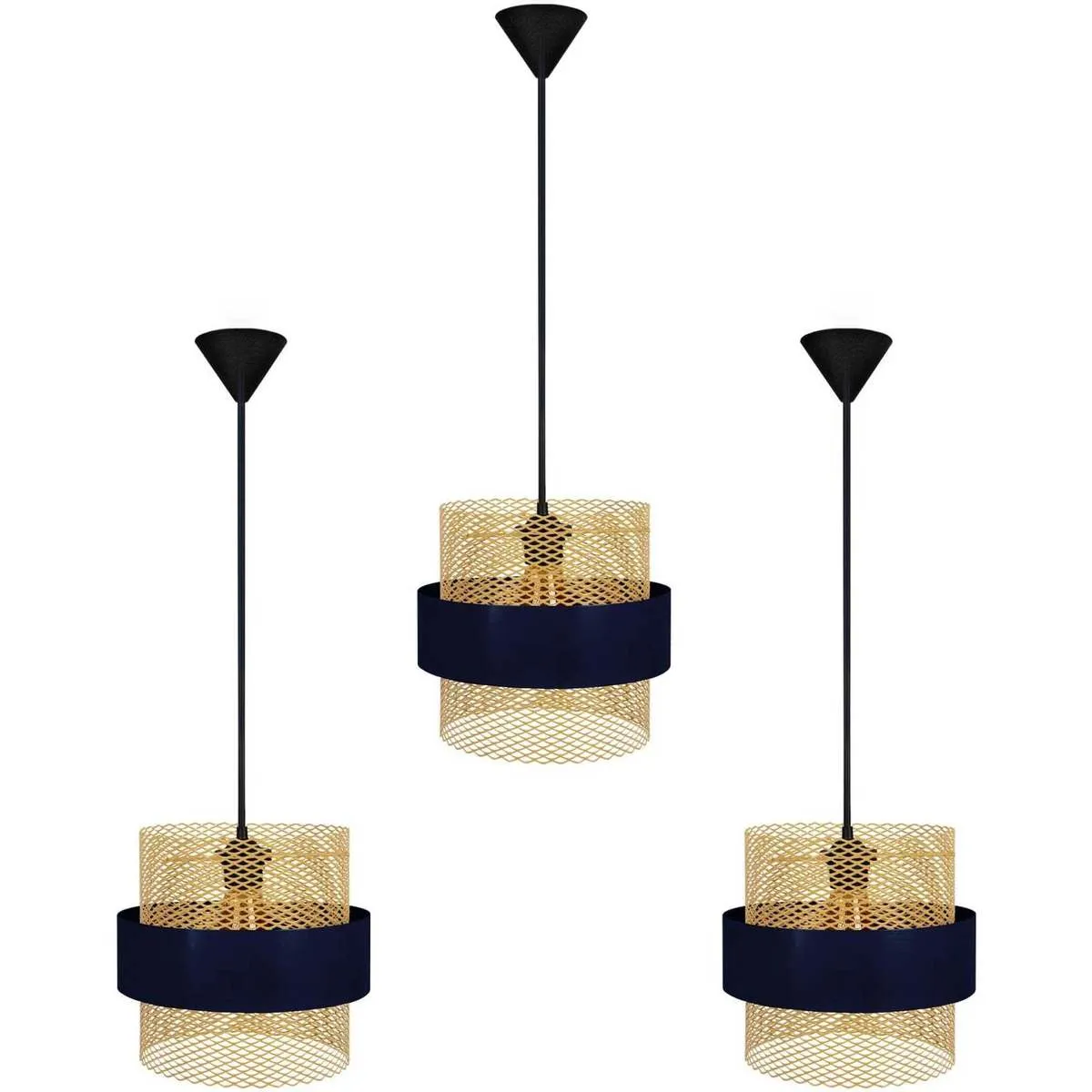 Lámpara colgante redondo metal azul y oro