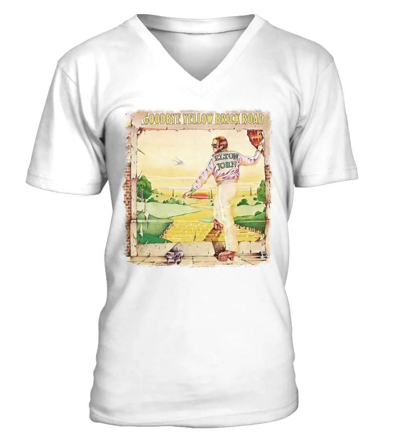 M500112WT.BK. ELTON JOHN, 'GOODBYE YELLOW BRICK ROAD' CAMISETA CUELLO EN V UNISEX