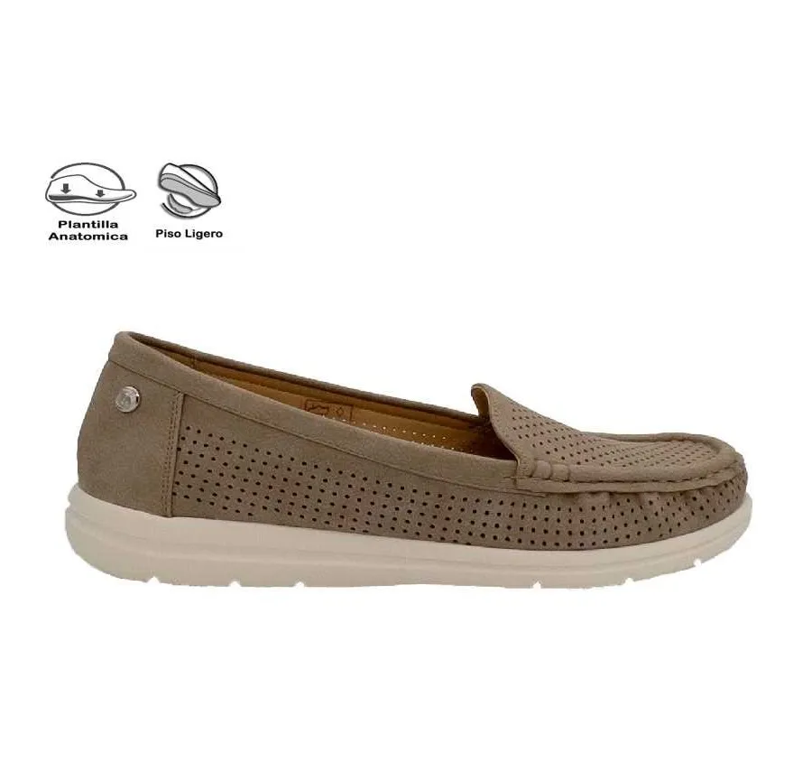 MOCASÍN AMARPIES AJH23427 PARA MUJER ZAPATO CALADO MUY CÓMODO TAUPE PLANTILLA EXTRAÍBLE ACOLCHADA 27833