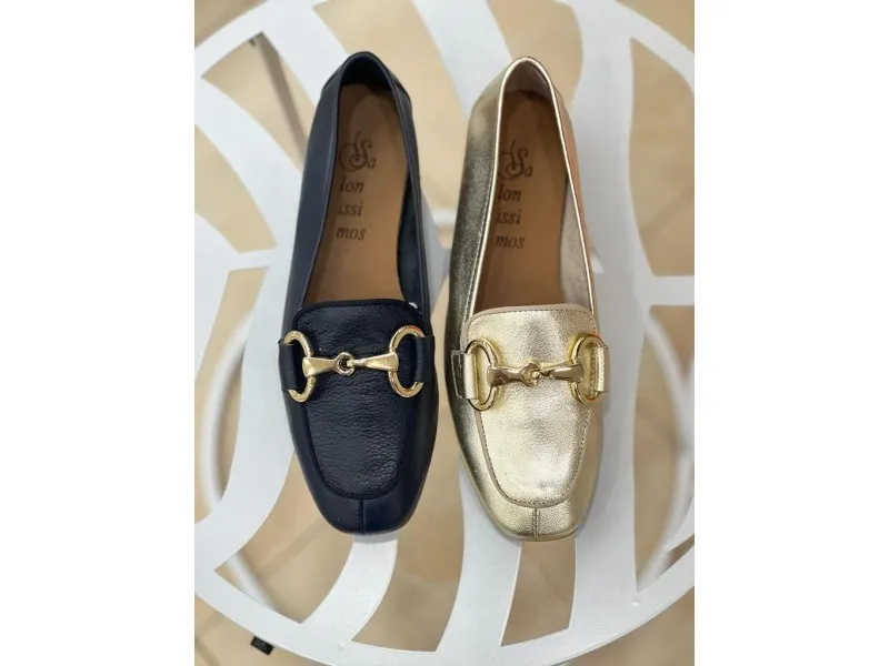 MOCASÍN DE PIEL ERICA SALONISSIMOS EN COLOR MARINO O ORO