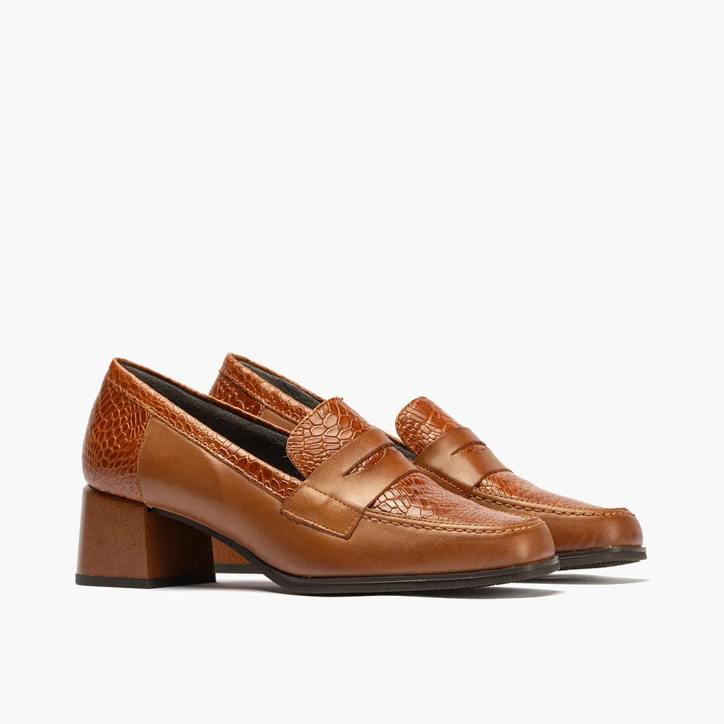 Mocasín Combinado para mujer color cuero