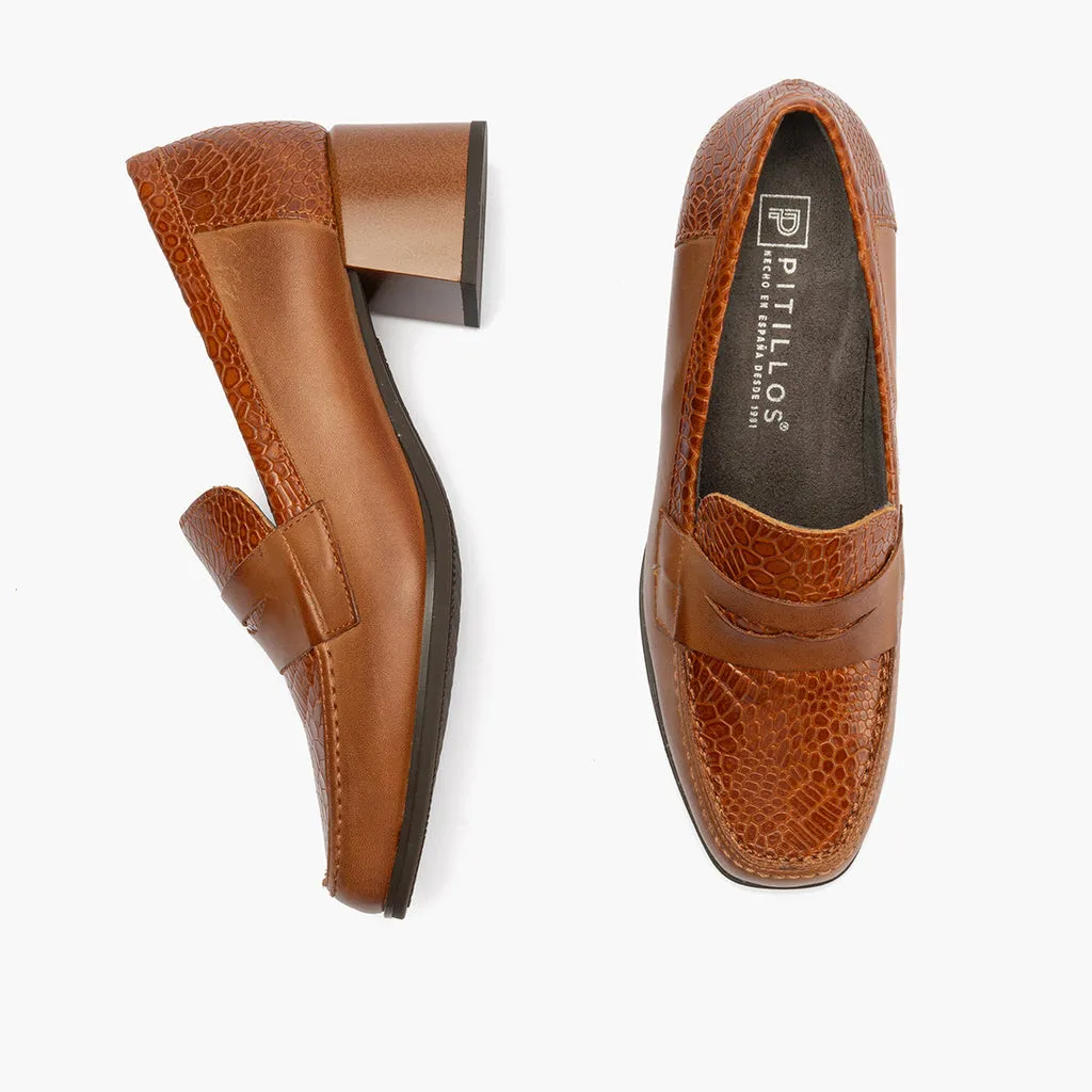 Mocasín Combinado para mujer color cuero
