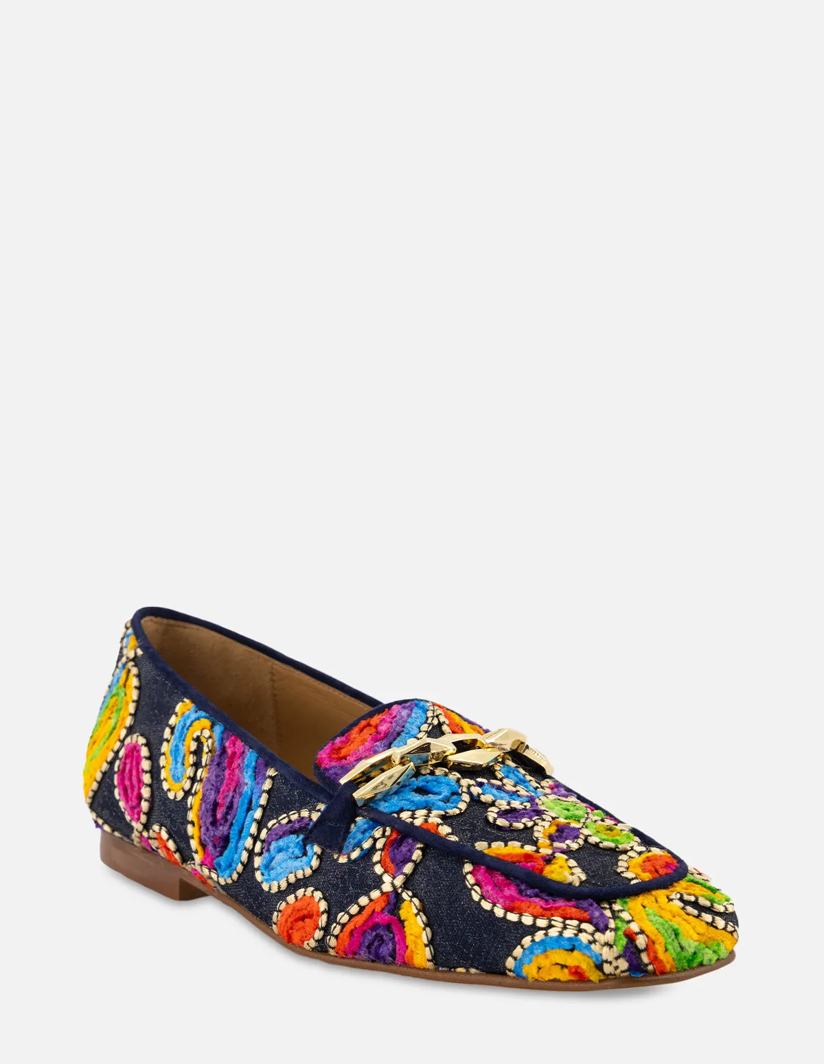 Mocasín con bordado multicolor para mujer