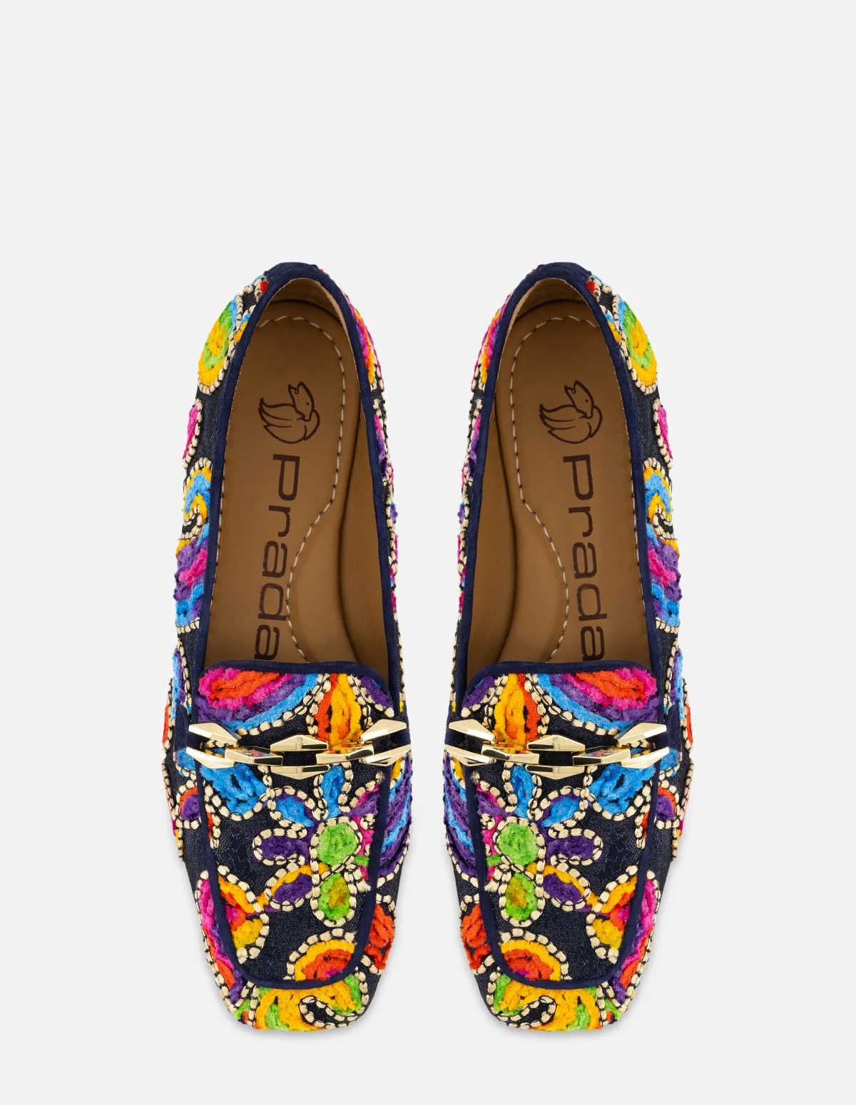 Mocasín con bordado multicolor para mujer