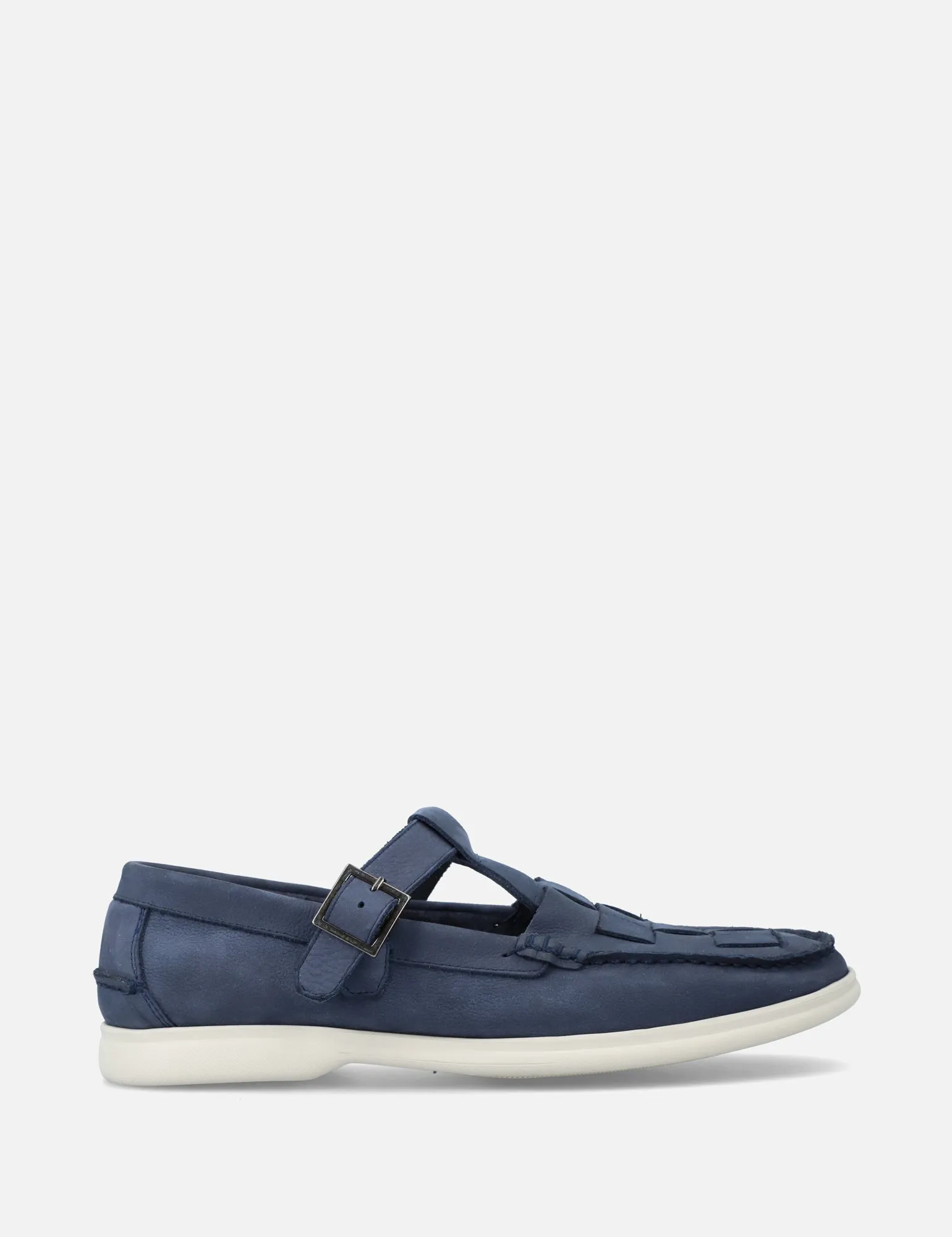 Mocasín con correa en piel nobuck color azul