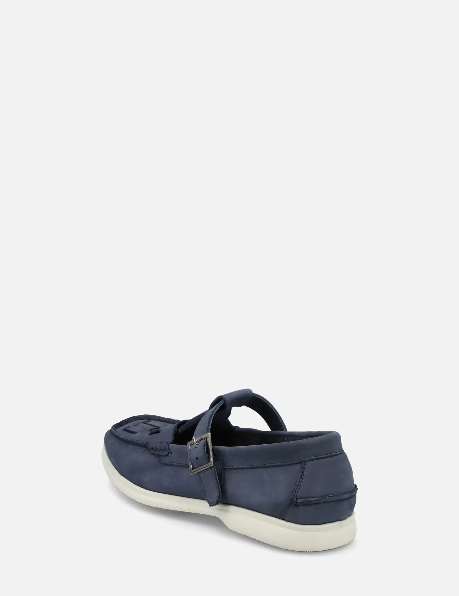 Mocasín con correa en piel nobuck color azul