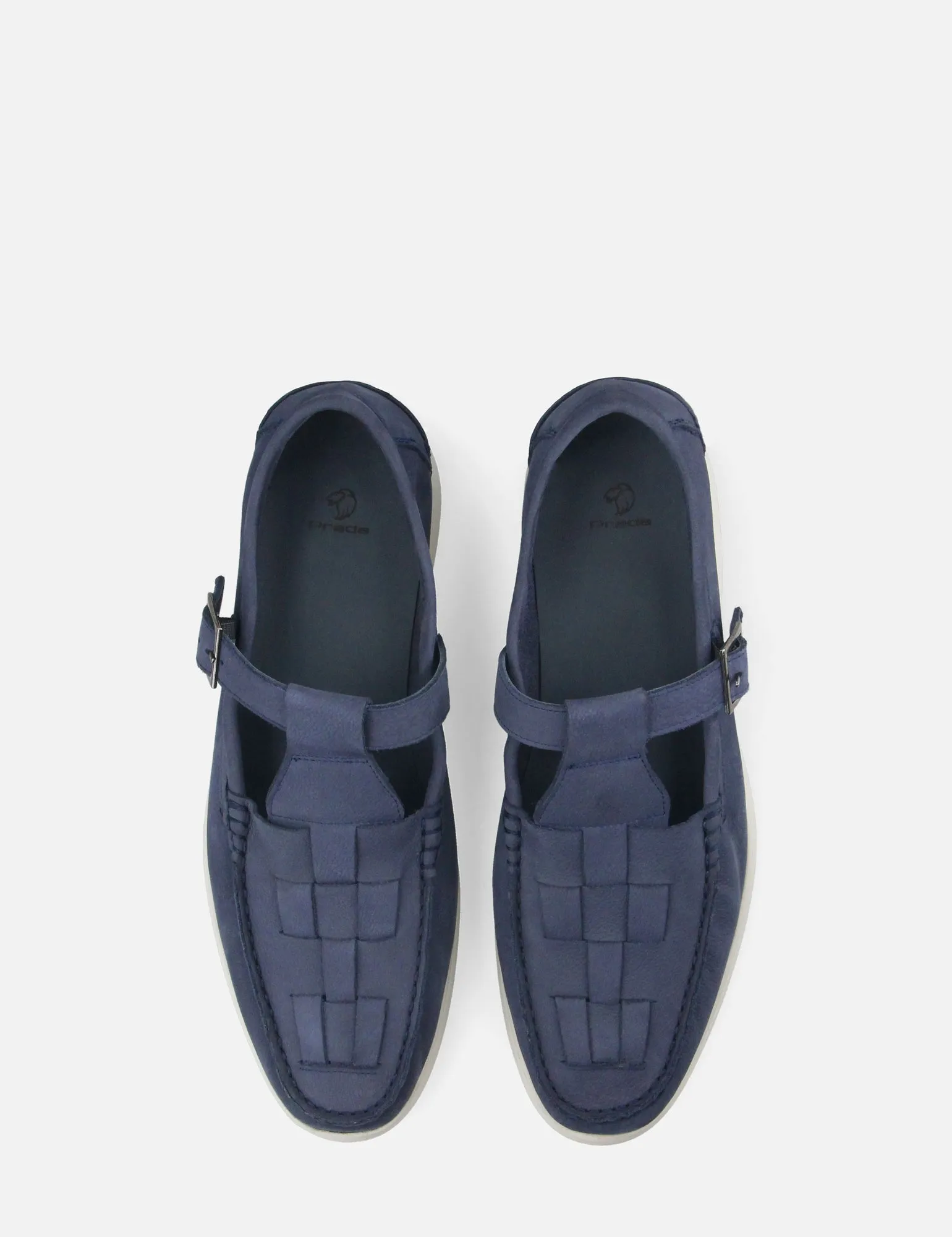 Mocasín con correa en piel nobuck color azul