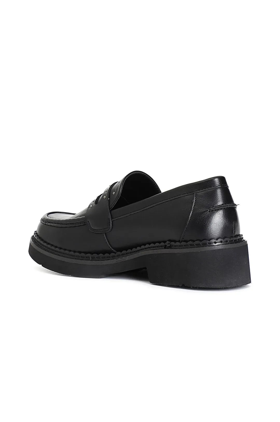 mocasín de mujer con doble hebilla y tachuelas. black