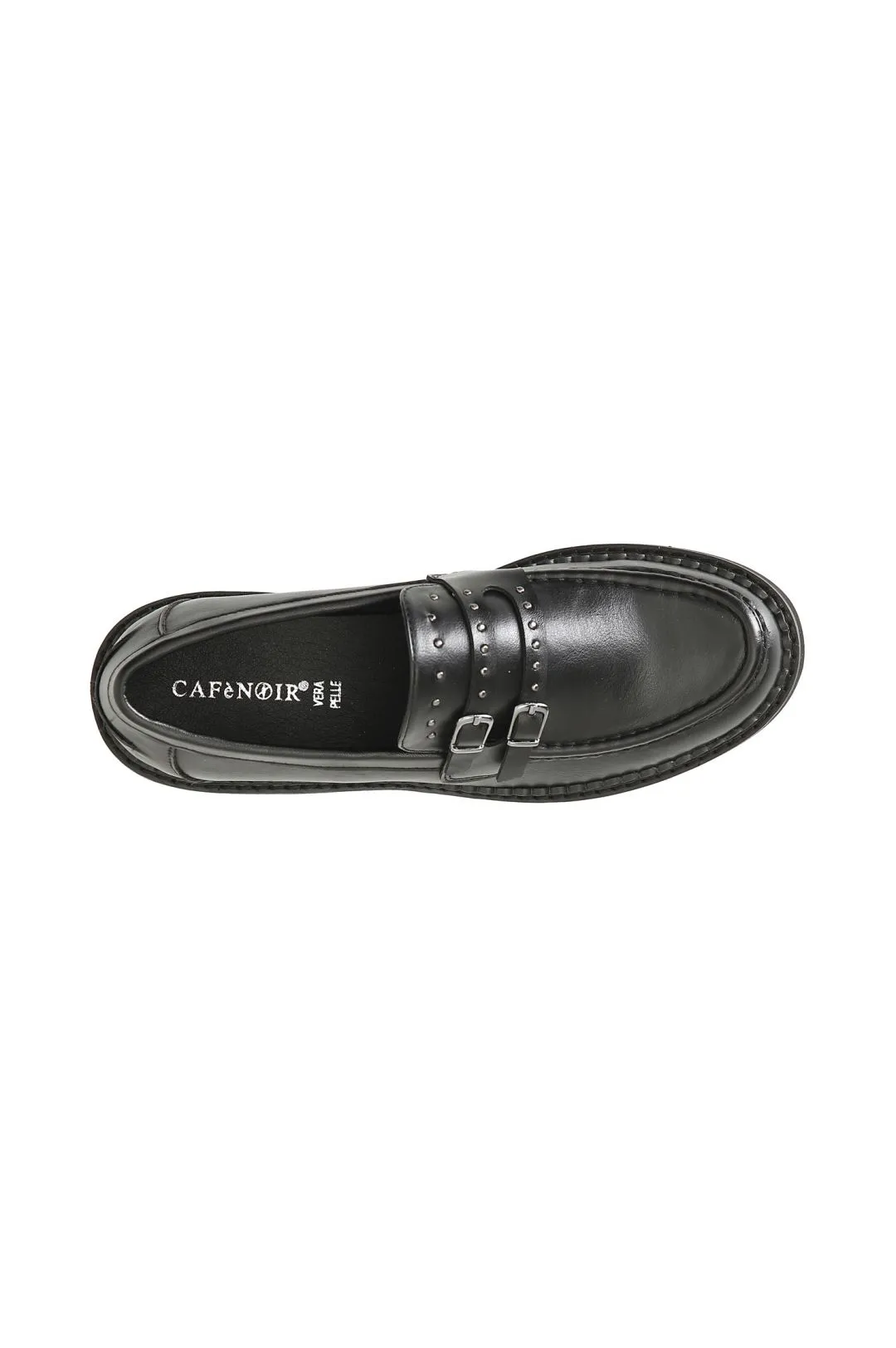 mocasín de mujer con doble hebilla y tachuelas. black