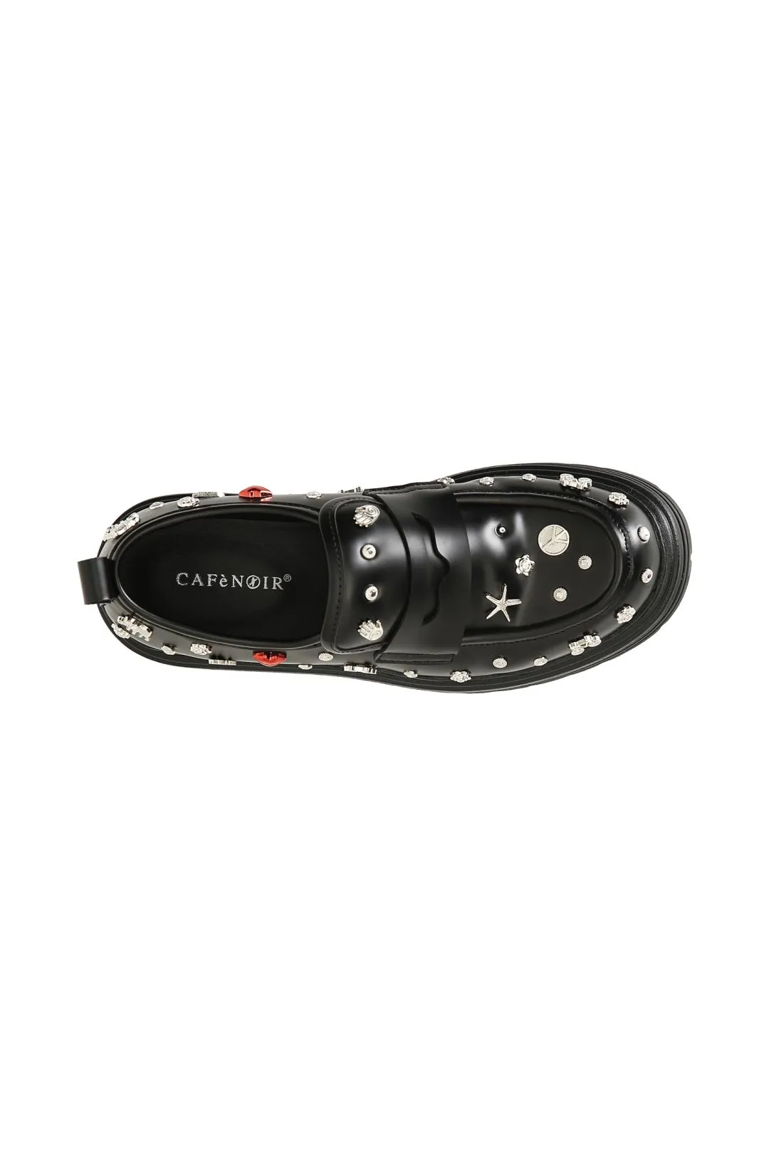 mocasín de mujer con tachuelas estampadas. black