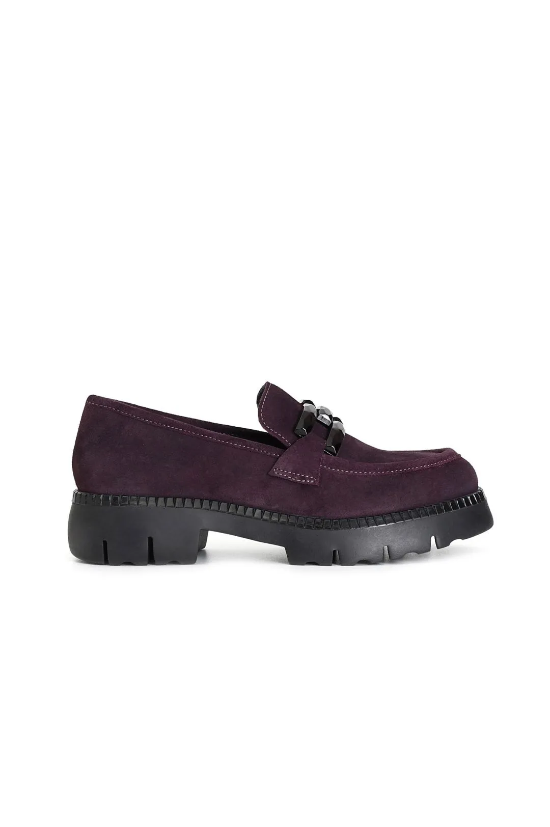 mocasín de mujer en ante con bocado bordeaux