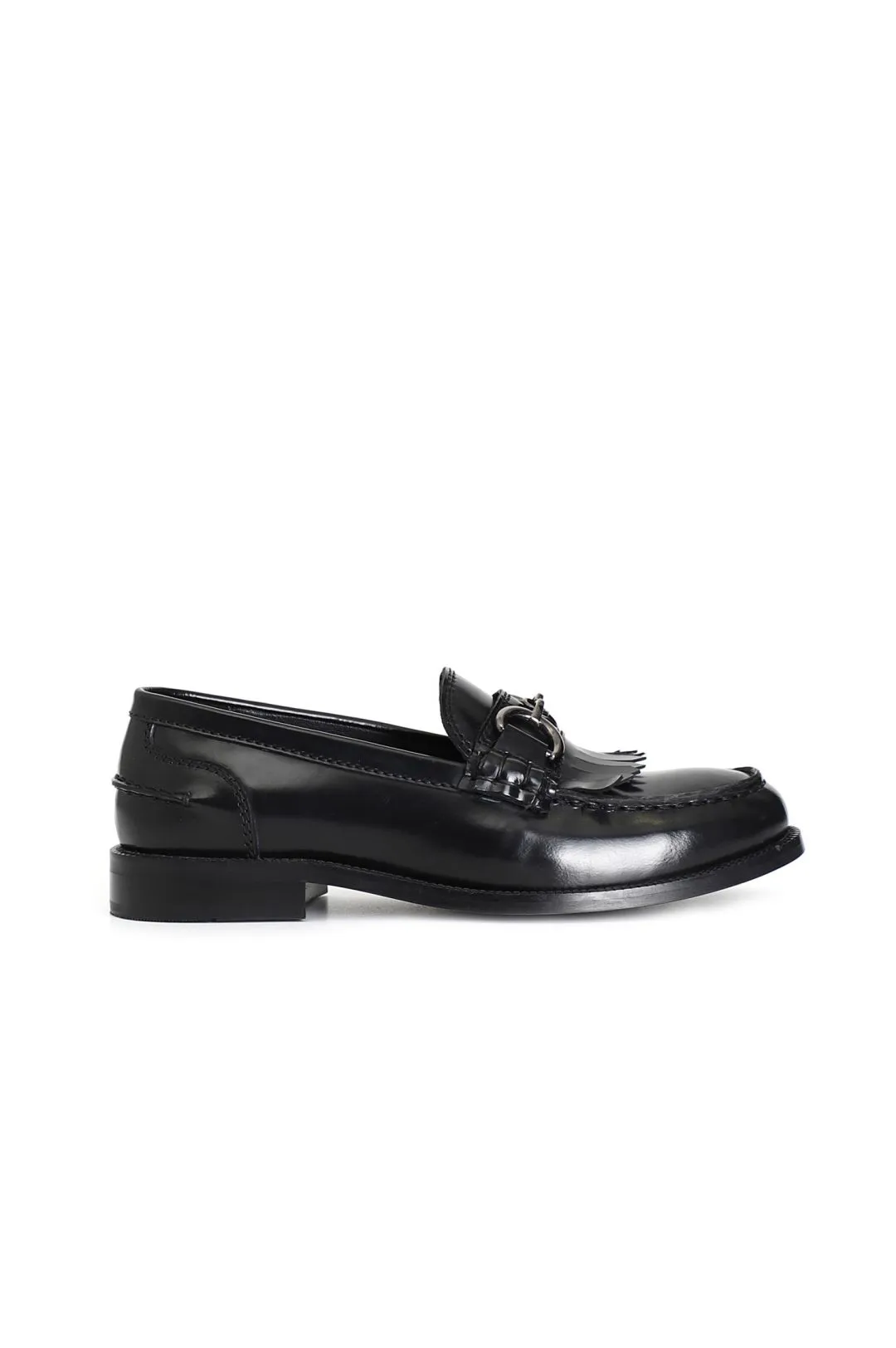 mocasín de mujer en piel cepillada con flecos black