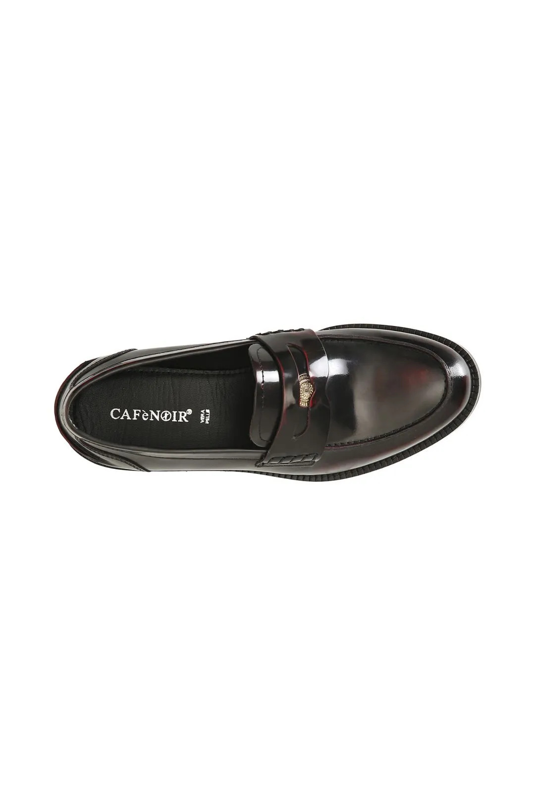 mocasín de mujer en piel desgastada con accesorio penny bordeaux