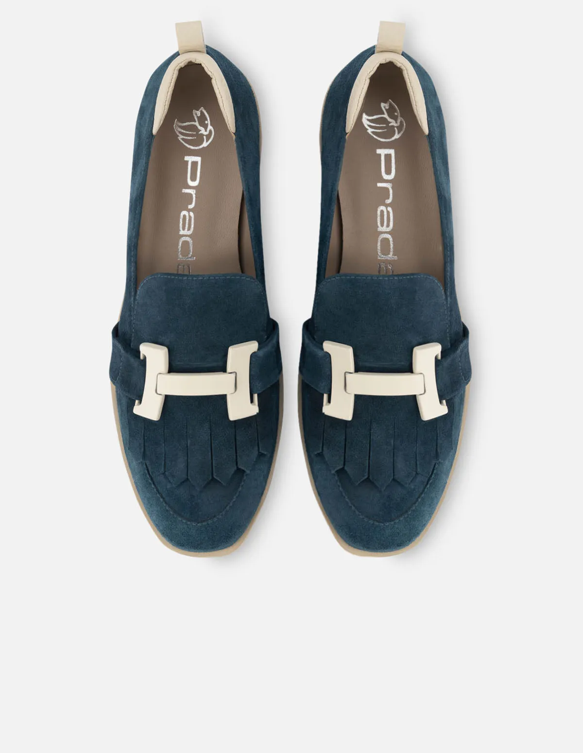 Mocasín de piel ante color azul con detalle de hebilla para mujer