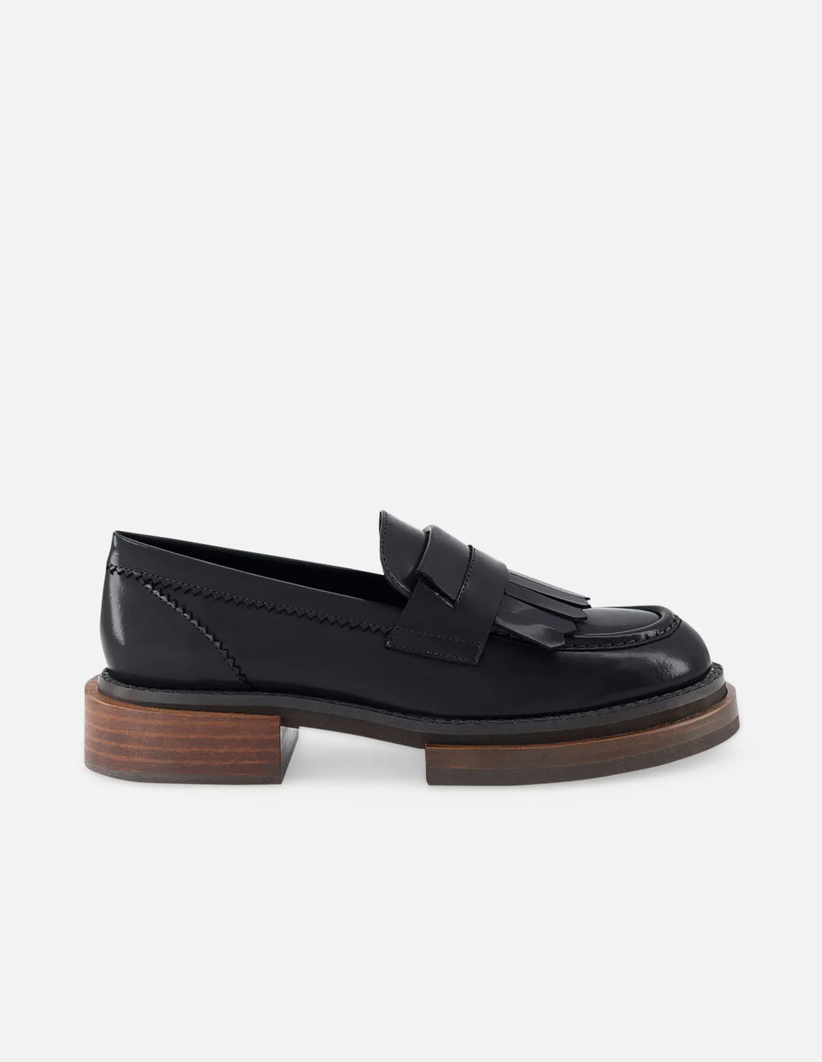 Mocasín de piel florentic con flecos color negro para mujer