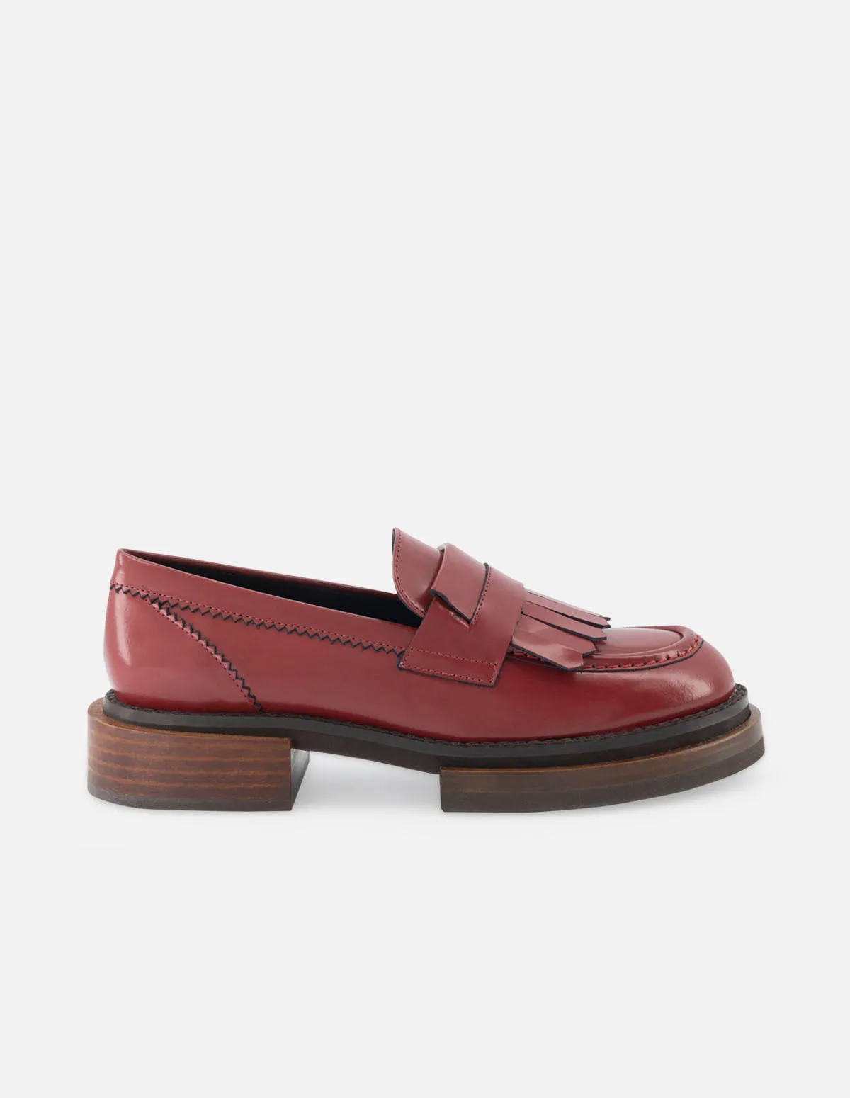 Mocasín de piel florentic con flecos color rojo para mujer