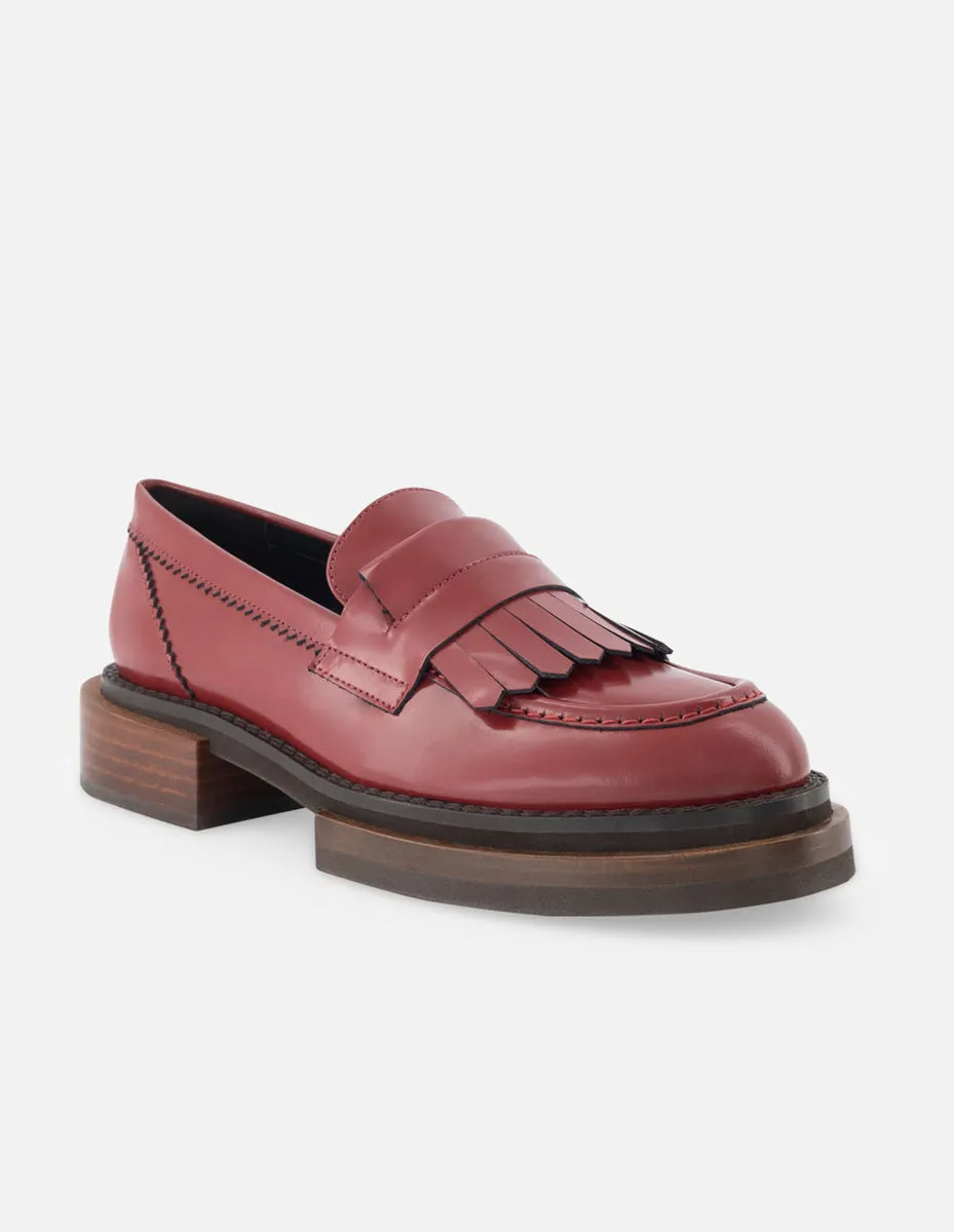 Mocasín de piel florentic con flecos color rojo para mujer