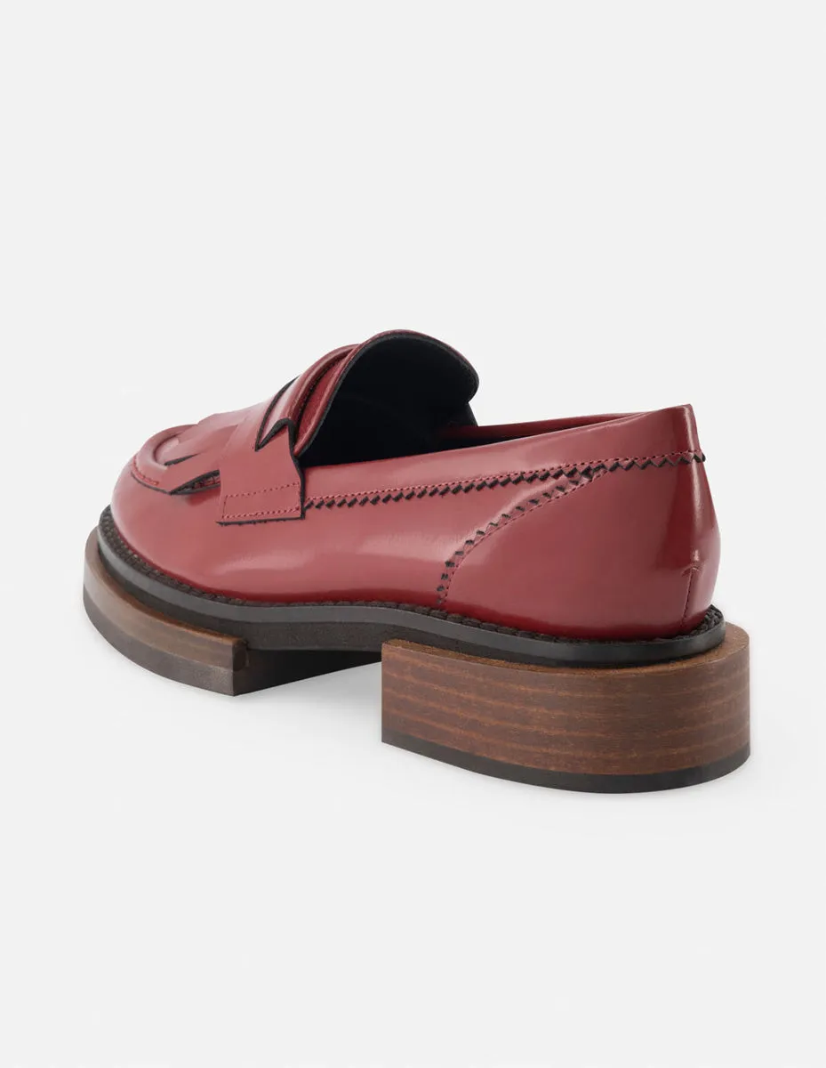 Mocasín de piel florentic con flecos color rojo para mujer