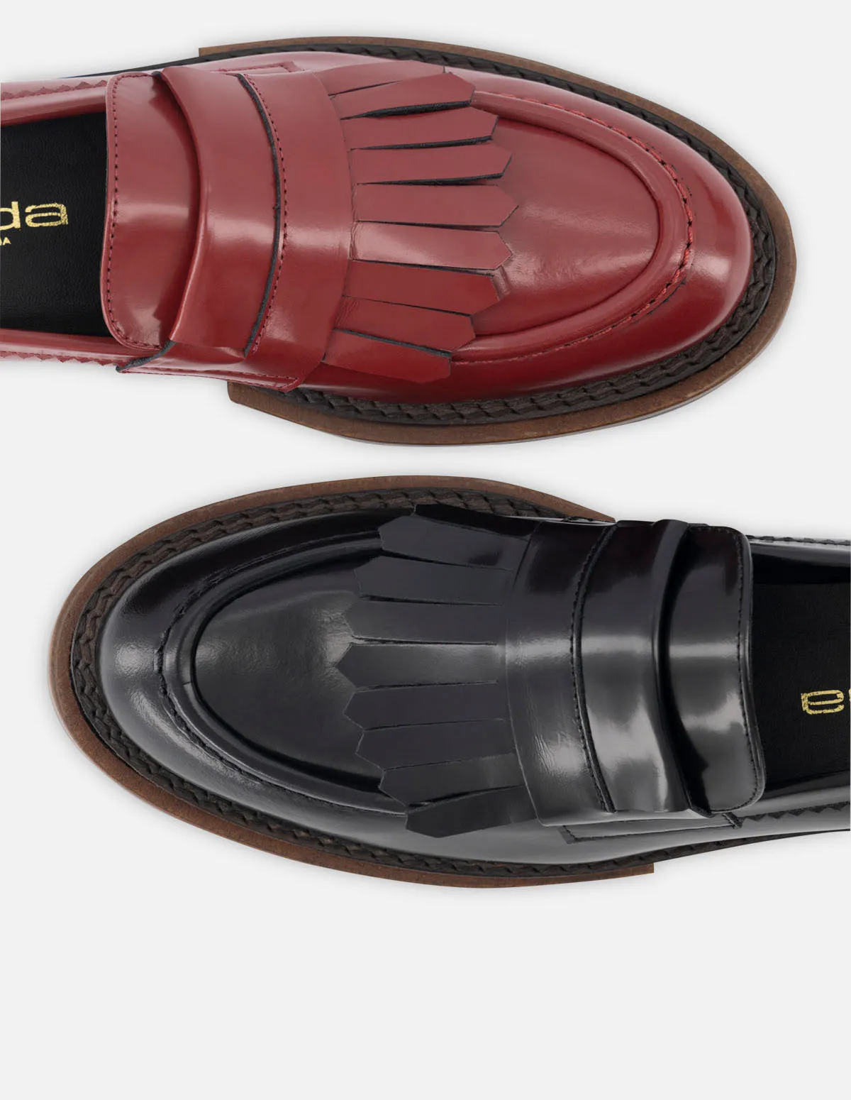 Mocasín de piel florentic con flecos color rojo para mujer