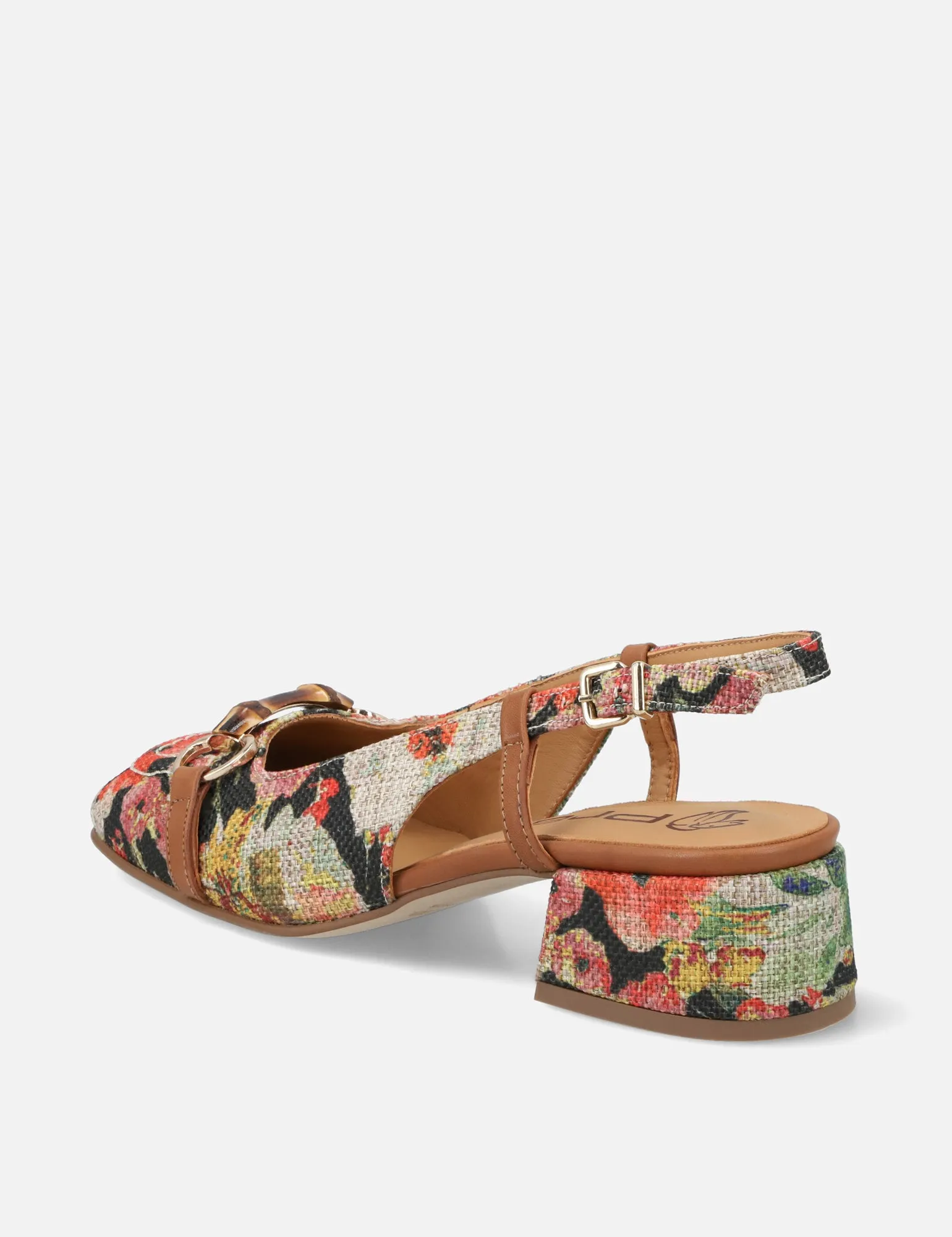 Mocasín destalonado en yute estampado floral multicolor
