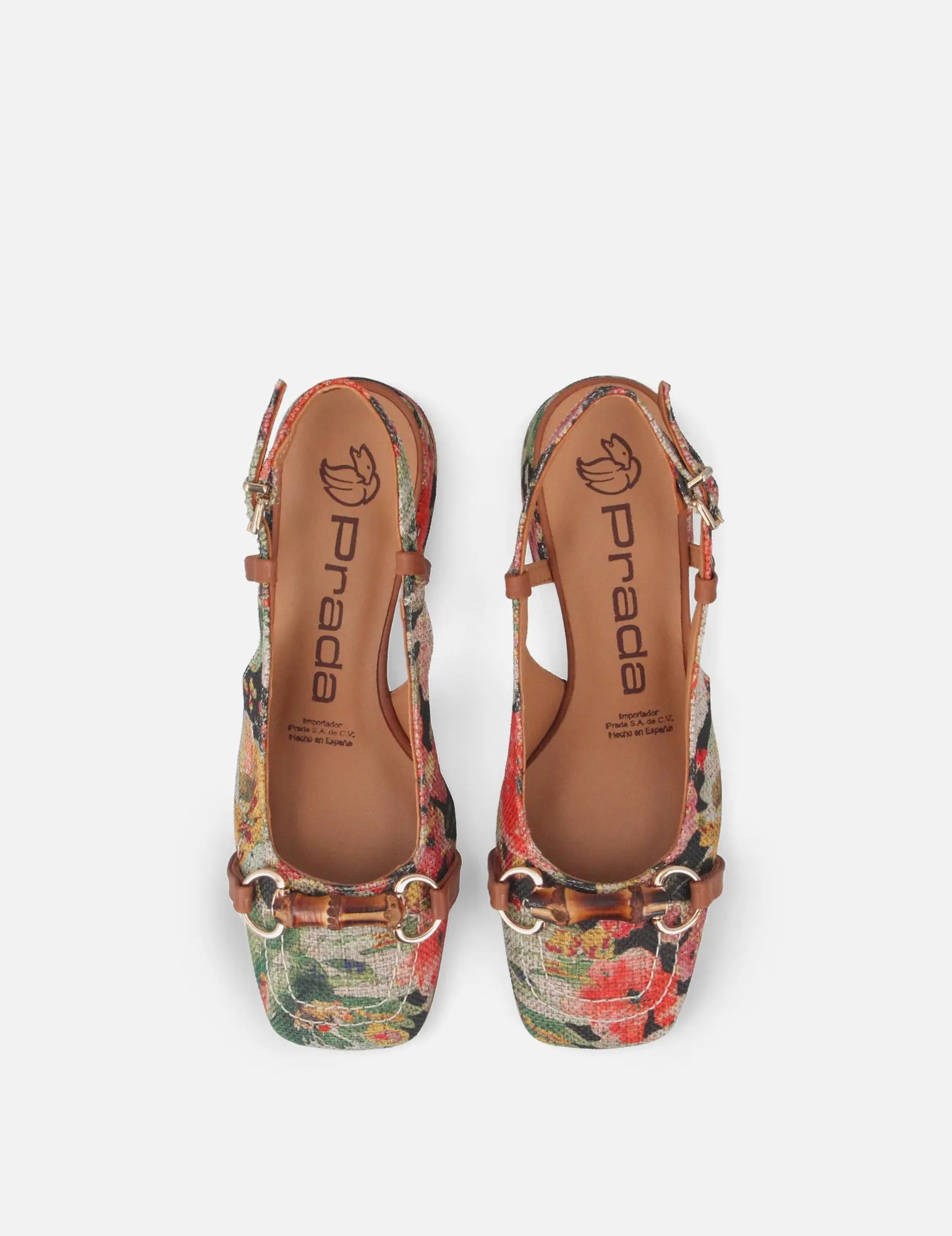 Mocasín destalonado en yute estampado floral multicolor