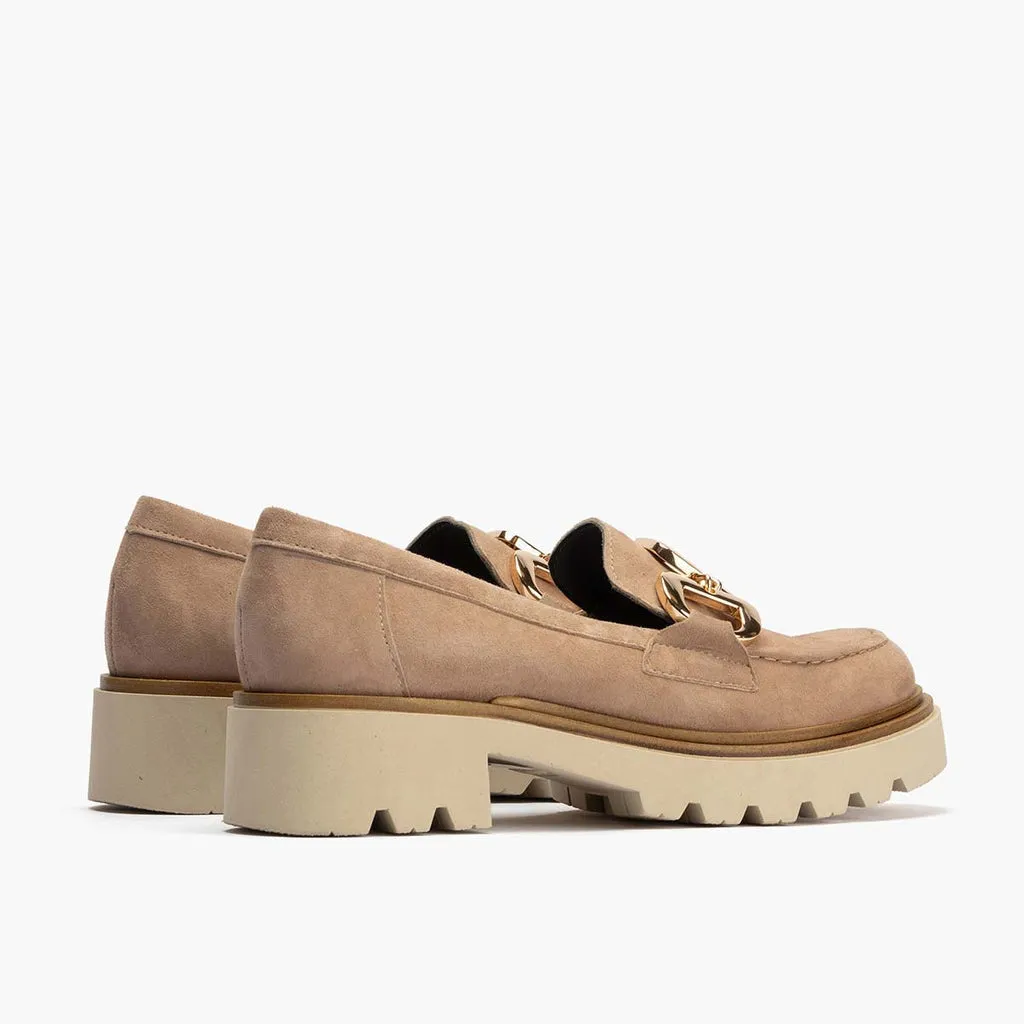 Mocasín en Ante de mujer color piedra