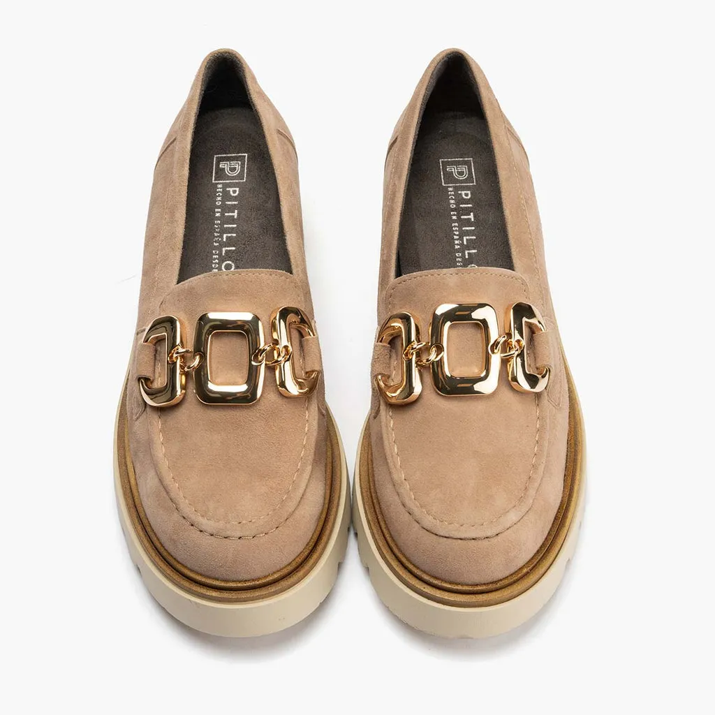 Mocasín en Ante de mujer color piedra