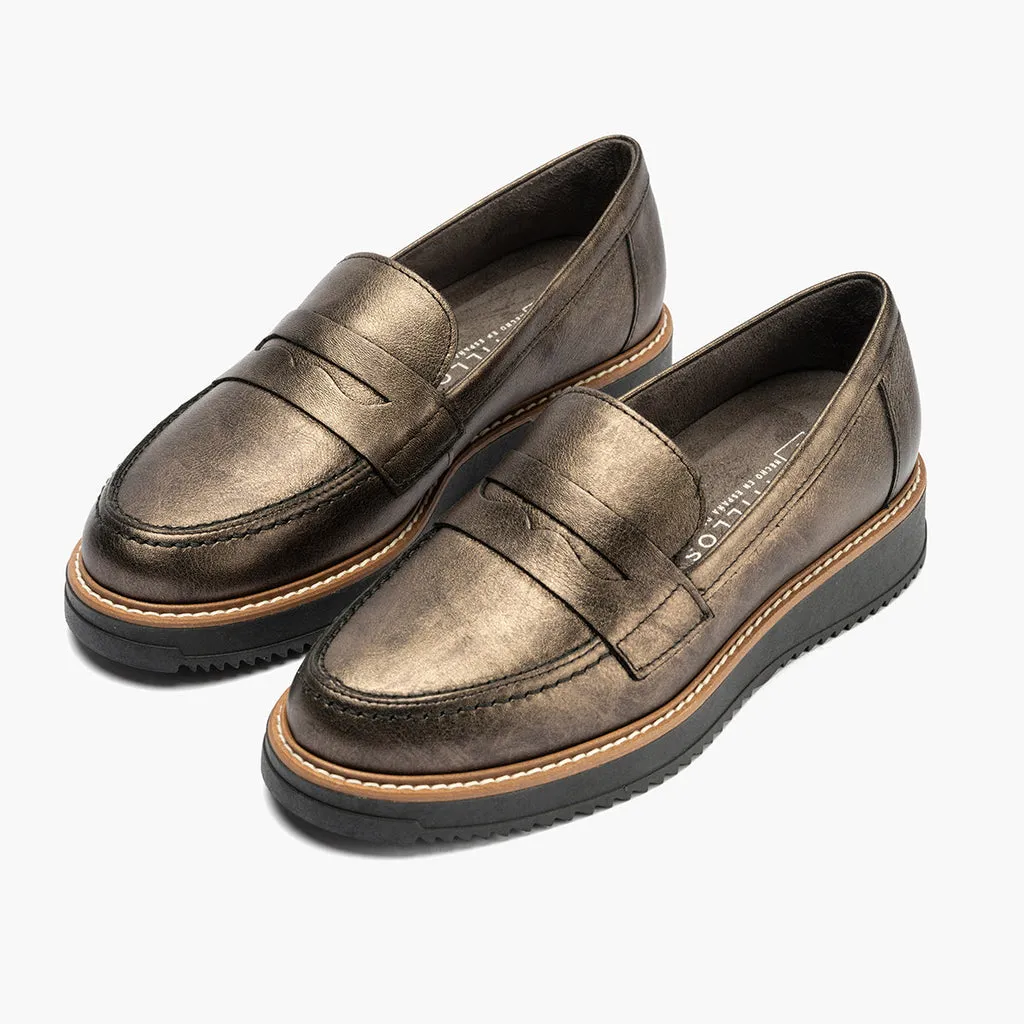 Mocasín en Laminado de mujer color bronce