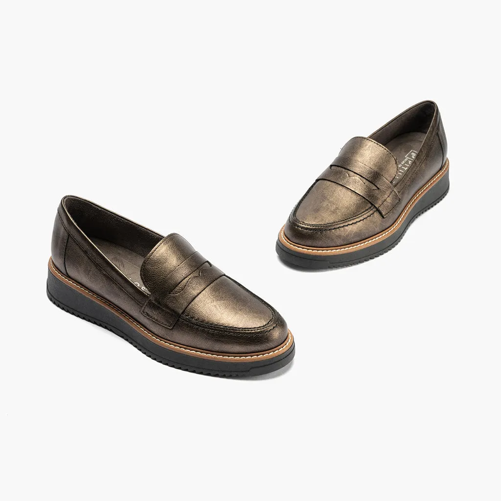 Mocasín en Laminado de mujer color bronce