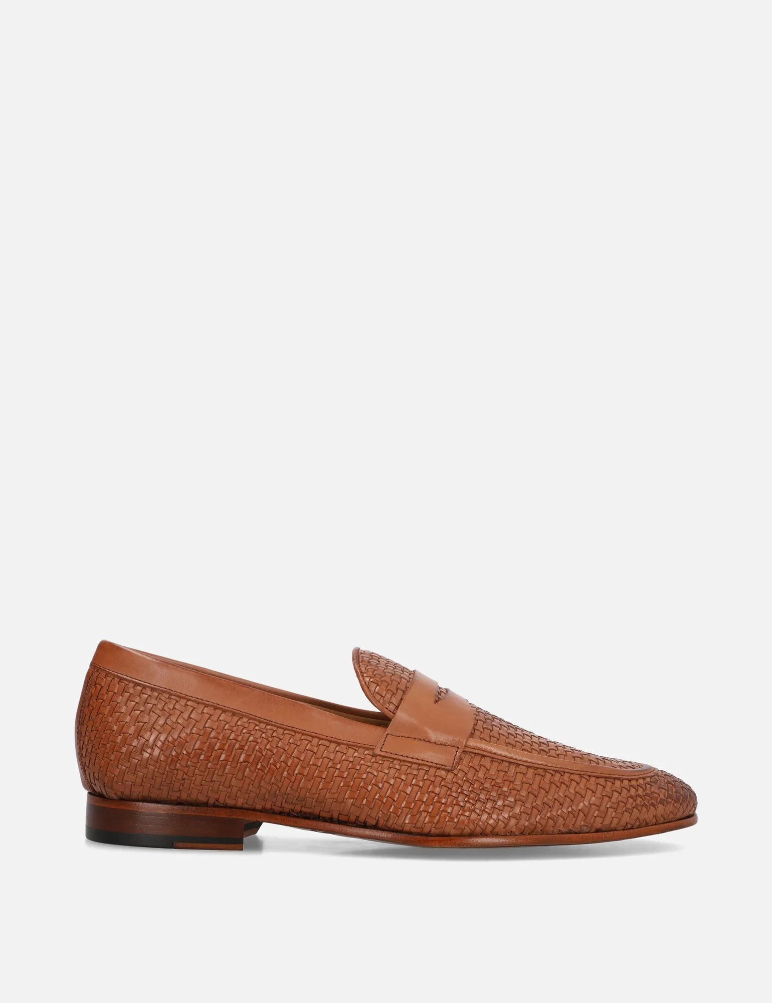 Mocasín en piel tejida color cuero