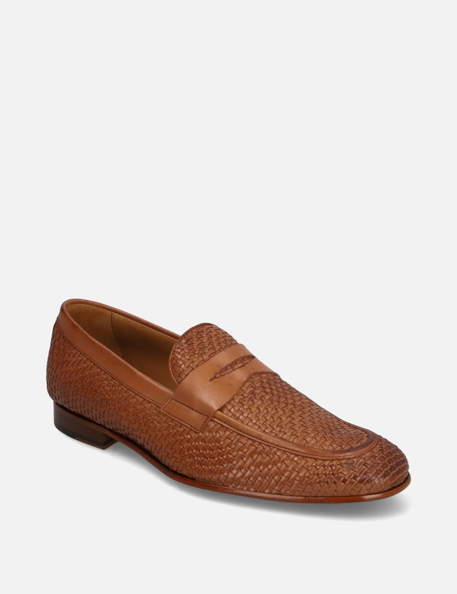 Mocasín en piel tejida color cuero